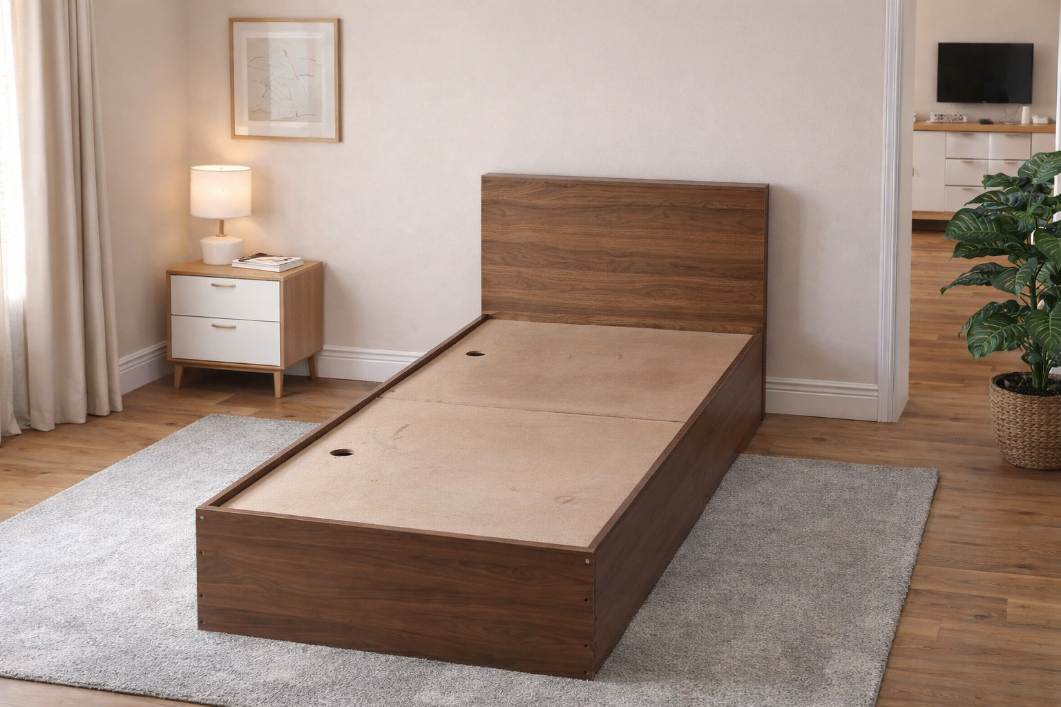 Wooden Single Bed with Storage